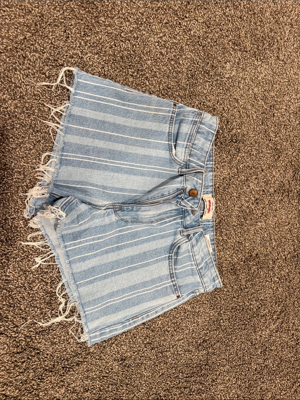 Wrangler Light Blue Striped Frayed Hem Denim Shorts